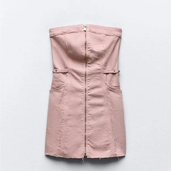 Zara | Dresses | Zara Pink Strapless Denim Distressed Y2k Buckle Dress Size  Medium | Poshmark